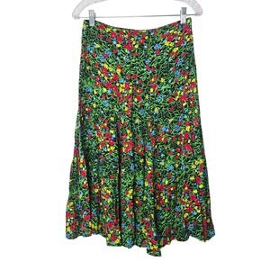 Dolores‎ Promesas Floral Print Skirt Viscose Black Red Lightweight Knee Length